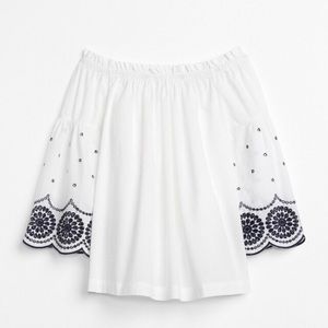 GAP Off-Shoulder Eyelet Bell-Sleeve Top